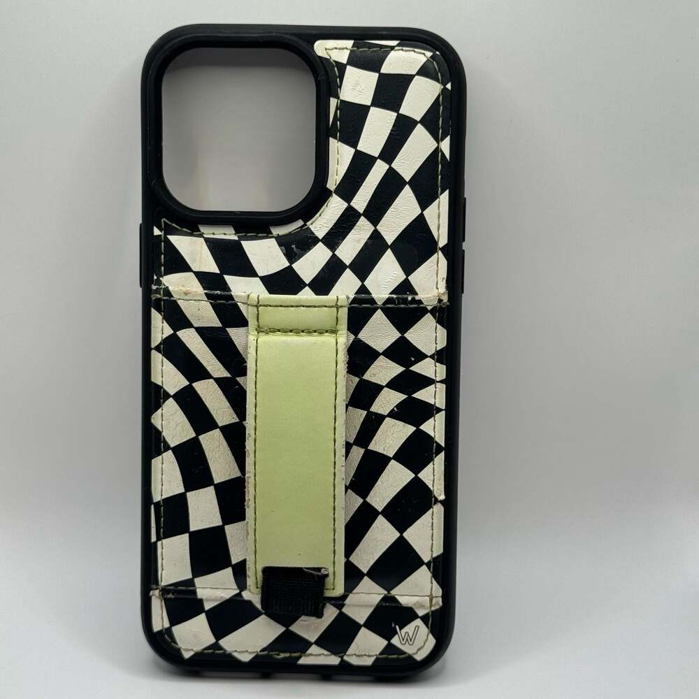 Walli Cases iPhone 14 Pro Max Case with Wallet and Finger Strap in Checkered Pri